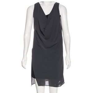 AllSaints Adyn Mini Dress Gunmetal Sheer Over Black Cowl Neck Sleeveless Size 10